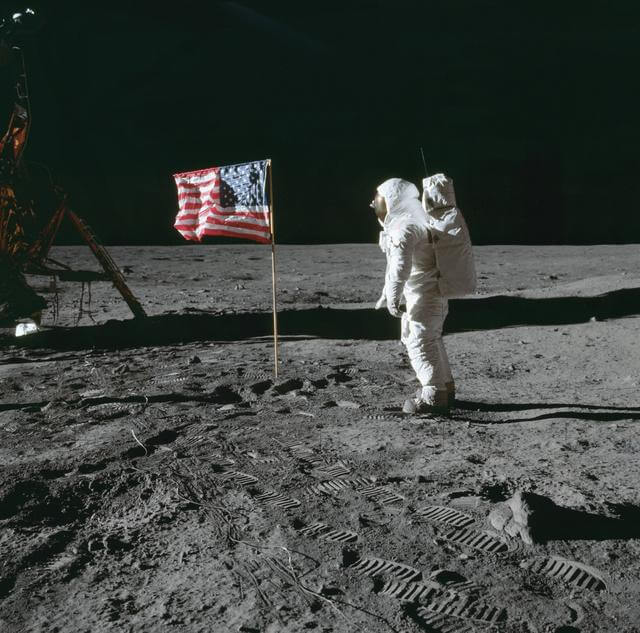 Astronaut Edwin Aldrin poses for a photograph