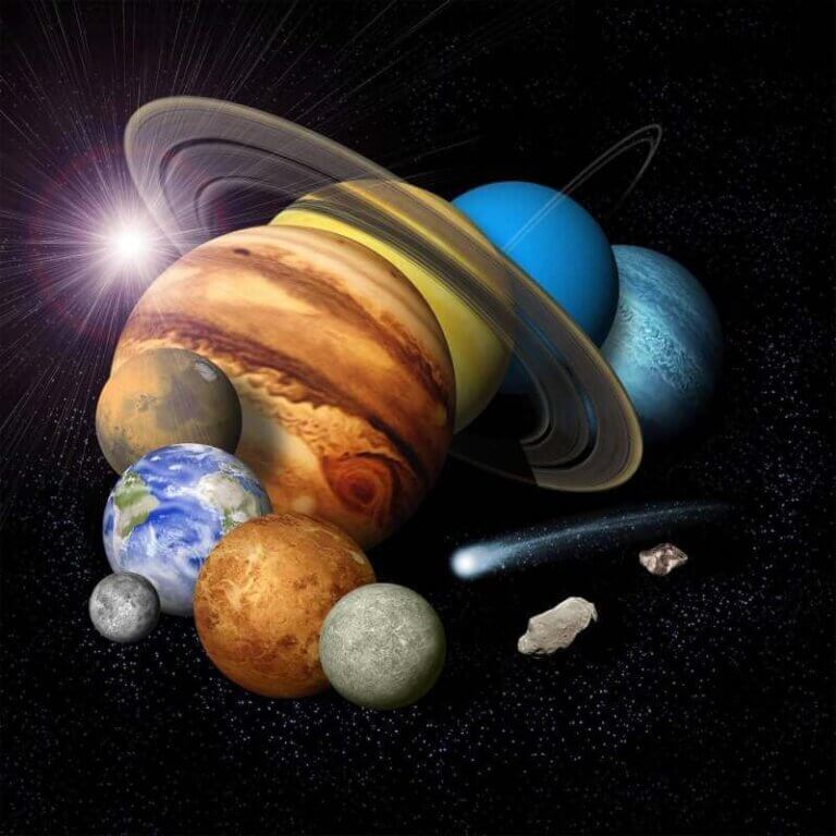 An artist conception of a solar-system montage of the eight planets
