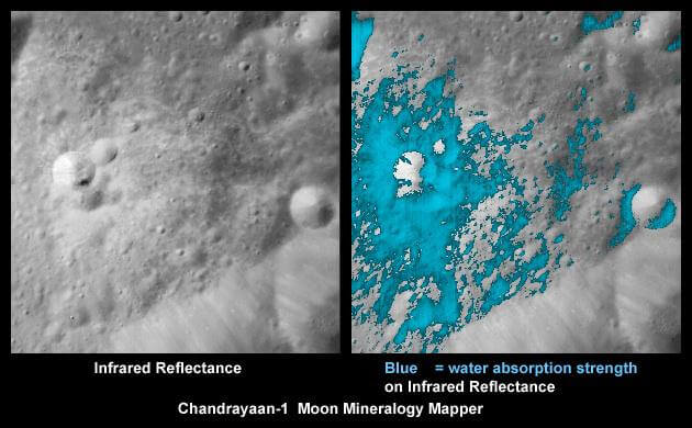 Water Around a Fresh Crater On The Moon