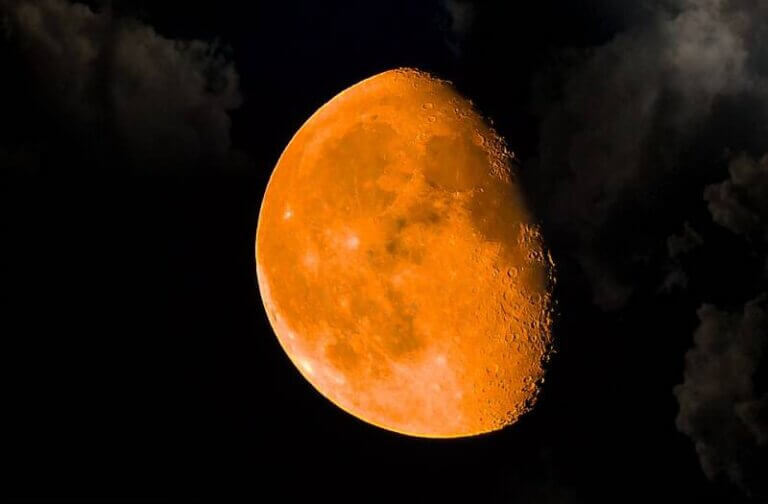 The Moon showing an orange color