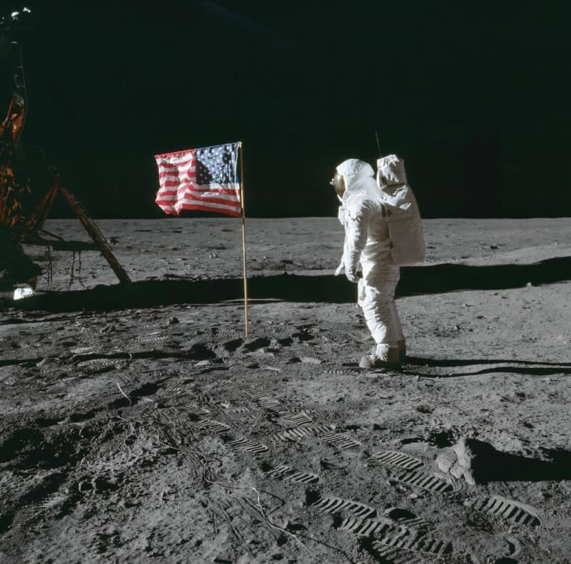 Buzz Aldrin With Flag On The Moon