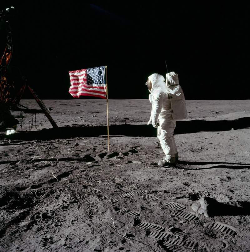 Buzz Aldrin With Flag On The Moon