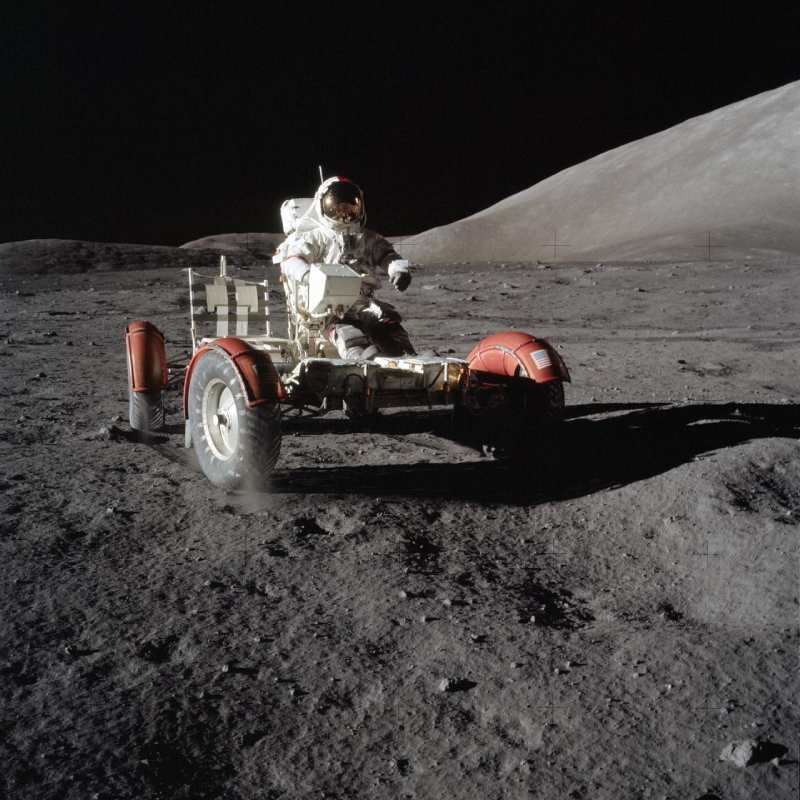 Astronaut Using Lunar Roving Vehicle