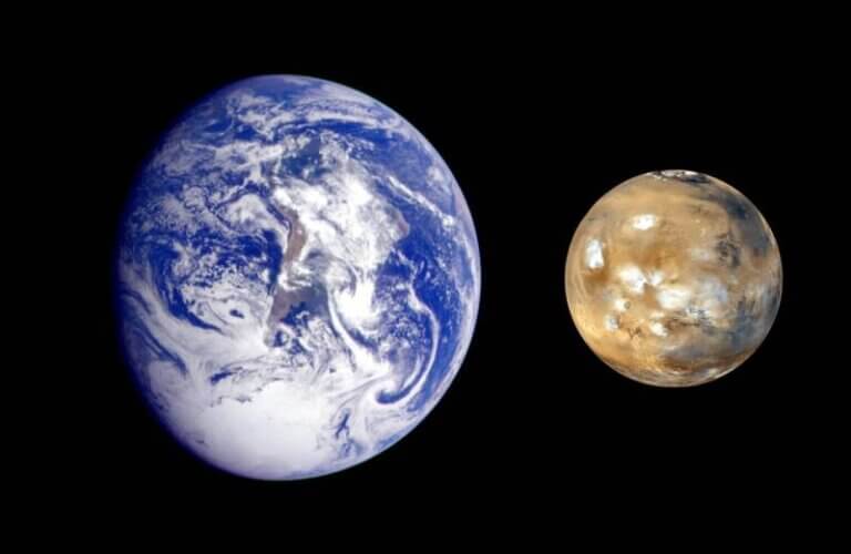 Mars and Earth Side By Side